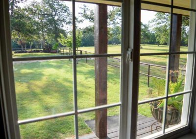 View of garden through open window
